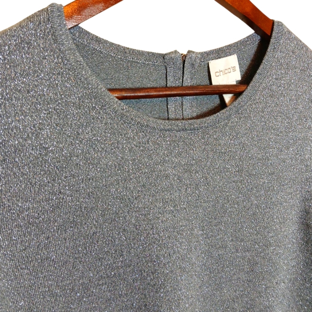 Chicos Blouse Lightweight Sweater Chicos Size 1 USA size med Gray with Shimmer - Picture 4 of 7